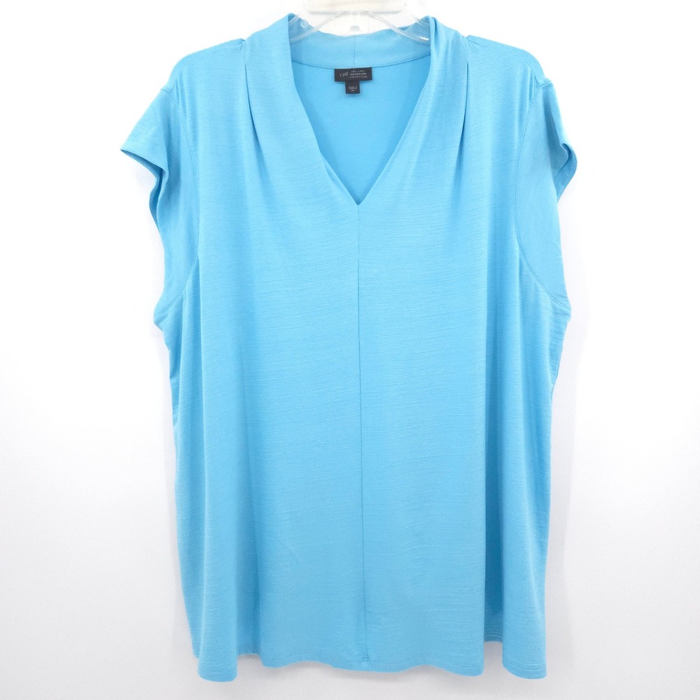 J. Jill Wearever Top Women XL Blue‎ V-Neck Sleeveless Pleated Knit Blouse